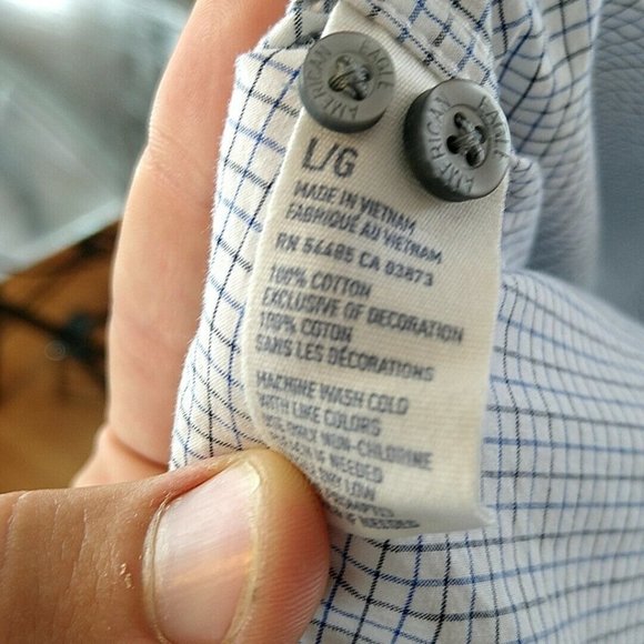 American Eagle Outfitters Mens L Shirt White Checked Slim Fit Button Up Long Slv - Picture 10 of 10